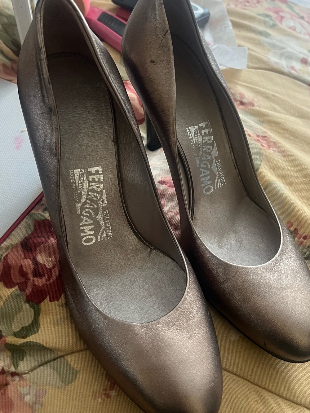 Salvatore Ferragamo Metallic Bronze Pointed-Toe Heels
